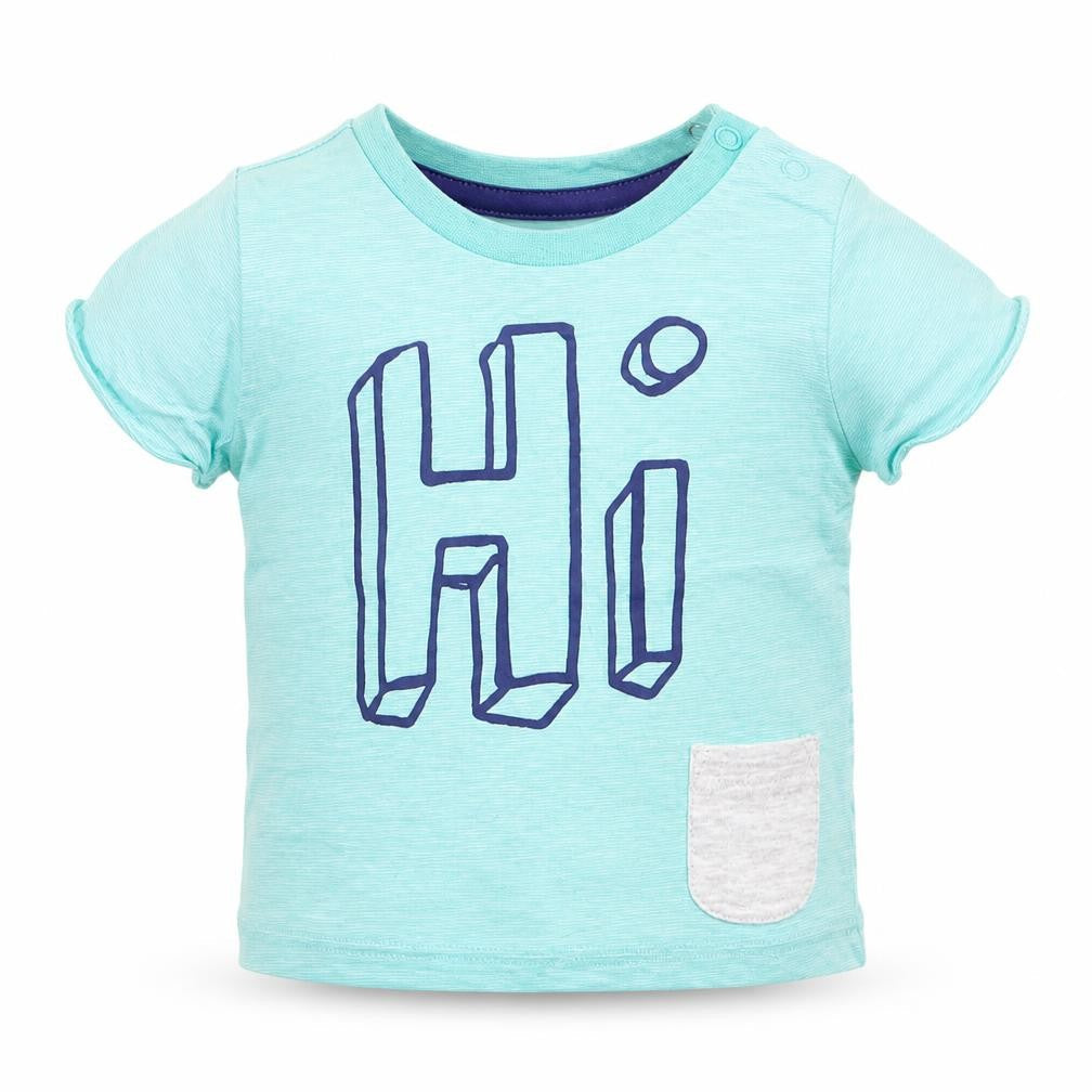 Front view of F&F boys’ green basic t-shirt, size 3-6, months