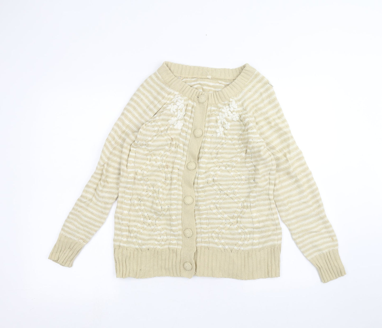 BM Womens Yellow Striped  Cardigan Jumper Size S