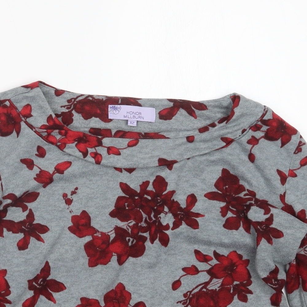 EWM Womens Grey Floral  Pullover Jumper Size 12