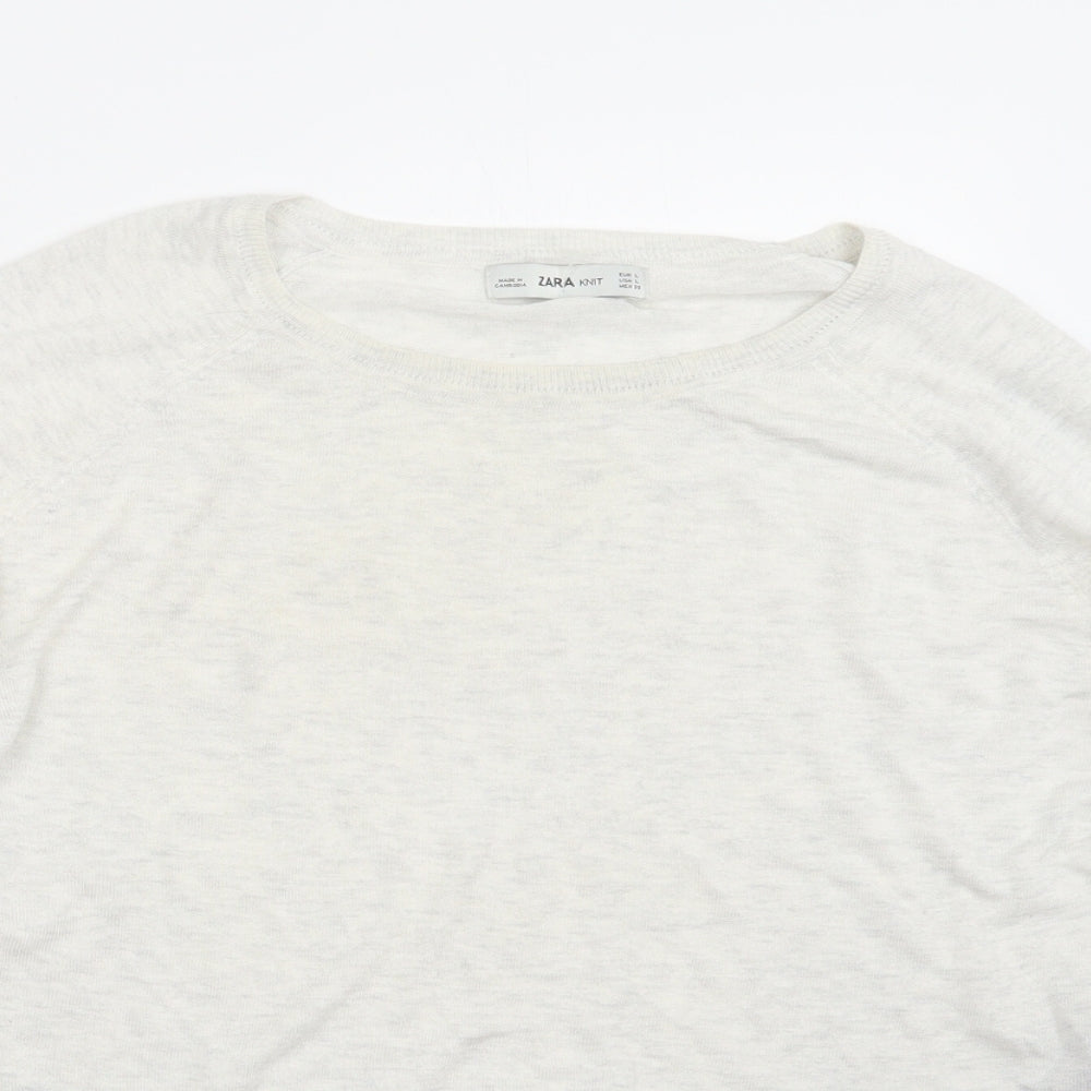 Zara Knit Womens White  Knit Pullover Jumper Size L
