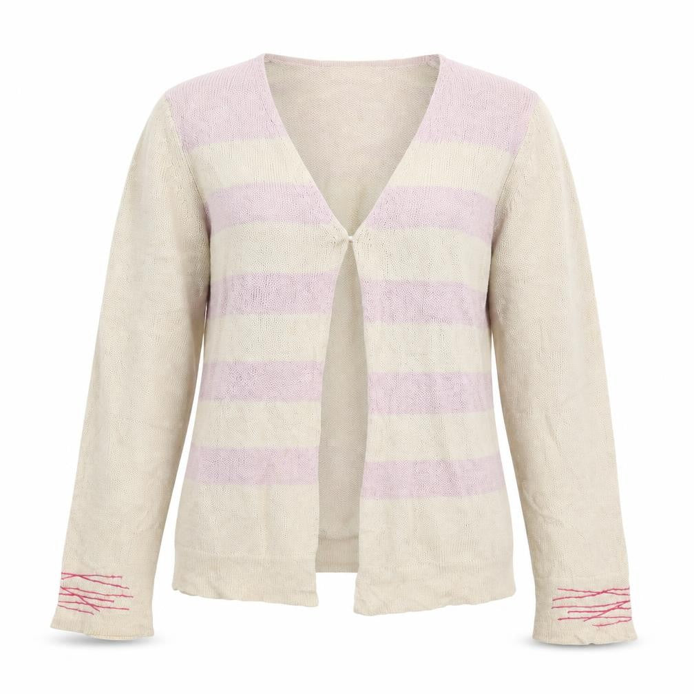 Front view of Autograph women’s beige knit cardigan jumper, size S