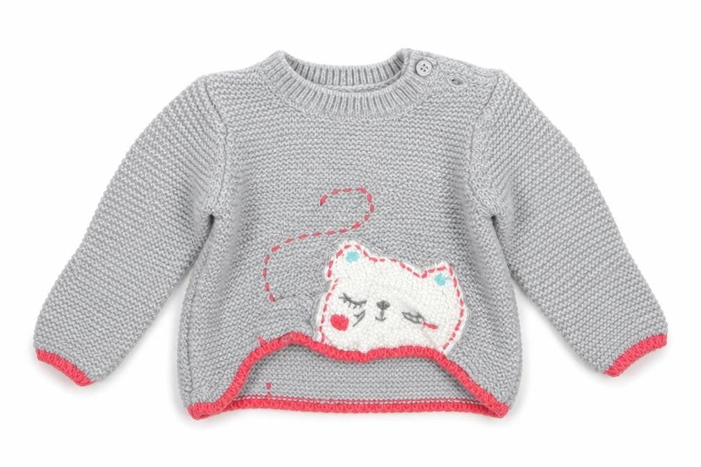 Front view of F&F girls’ grey knit jumper, size 0-3, months