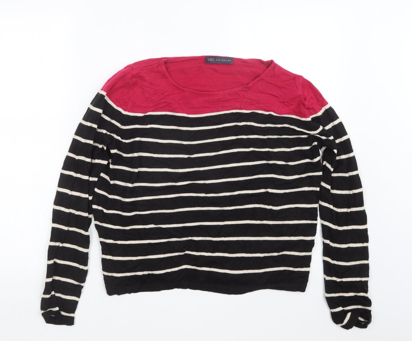 Marks and Spencer Womens Black Striped Knit Pullover Jumper Size 14