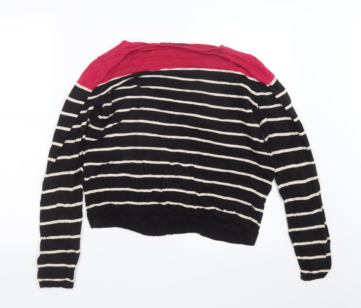 Marks and Spencer Womens Black Striped Knit Pullover Jumper Size 14