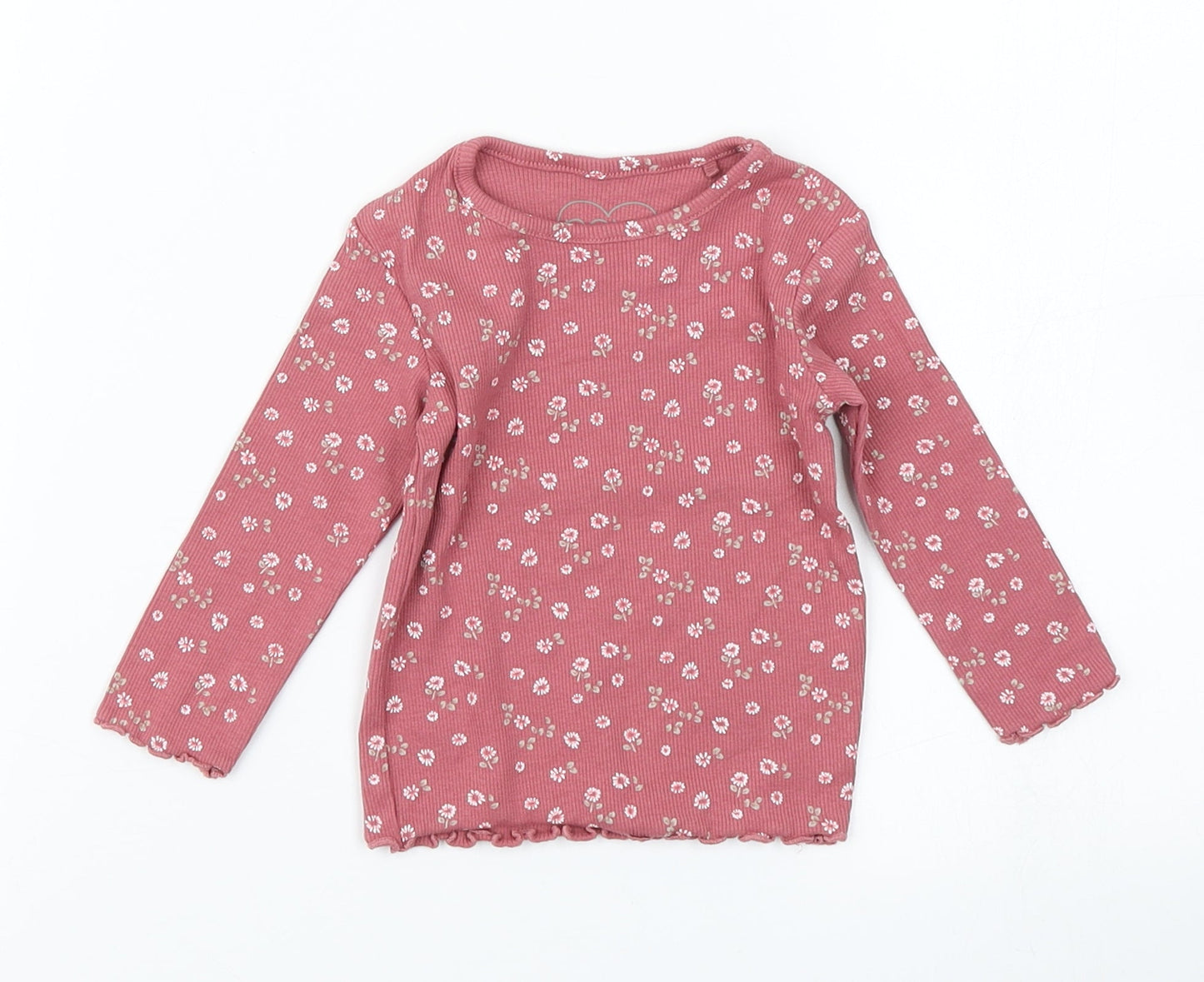 NEXT Girls Pink Floral  Basic T-Shirt Size 3-6 Months  - lettuce edging