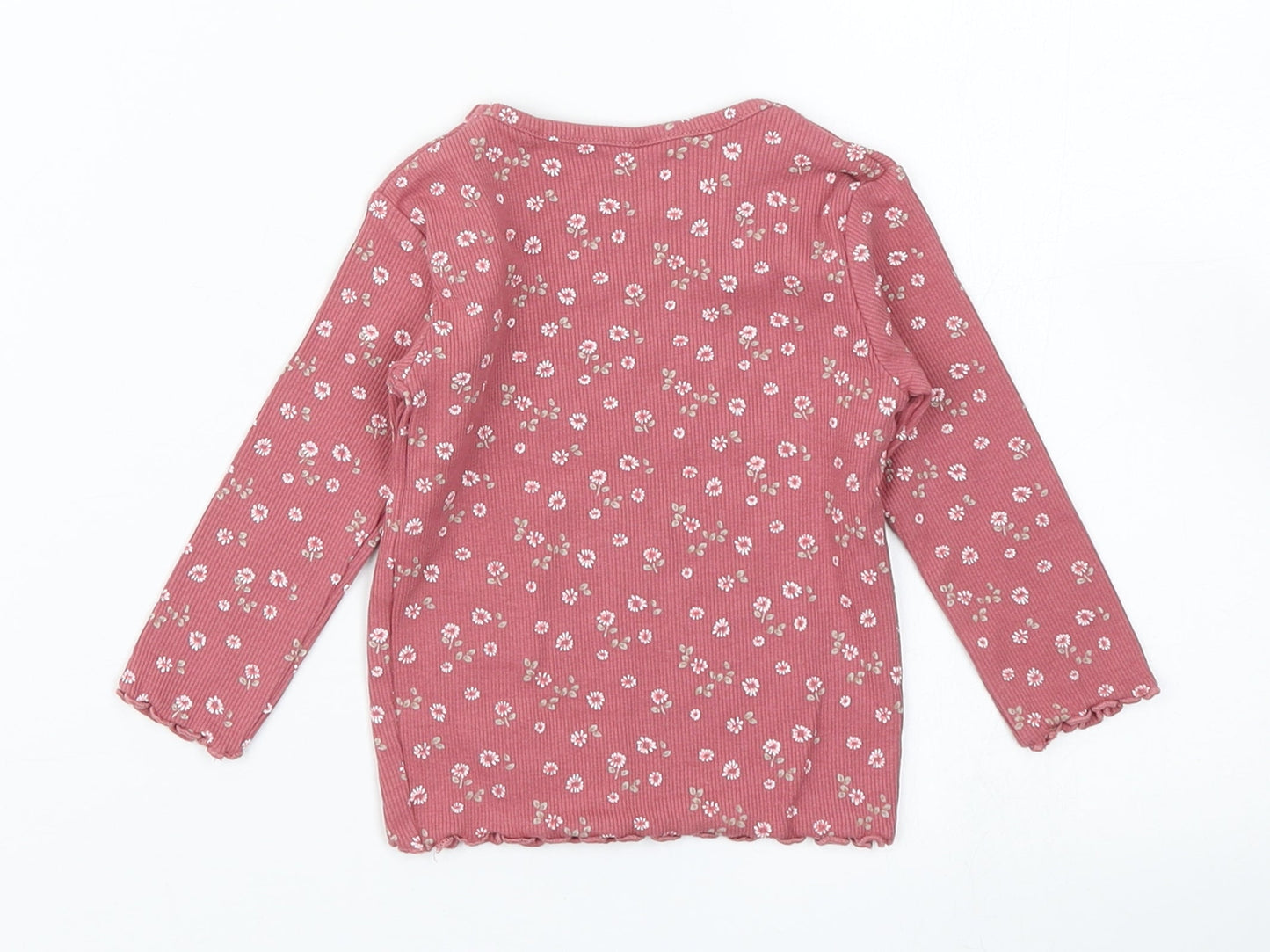 NEXT Girls Pink Floral  Basic T-Shirt Size 3-6 Months  - lettuce edging