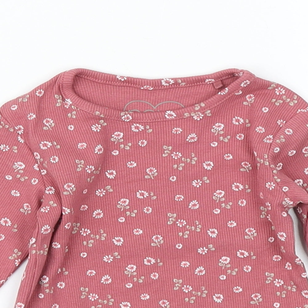 NEXT Girls Pink Floral  Basic T-Shirt Size 3-6 Months  - lettuce edging