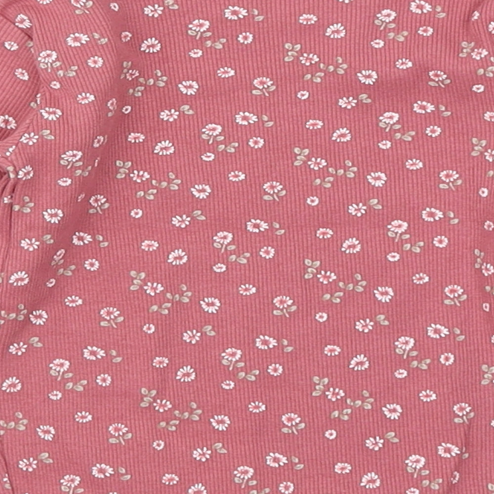 NEXT Girls Pink Floral  Basic T-Shirt Size 3-6 Months  - lettuce edging