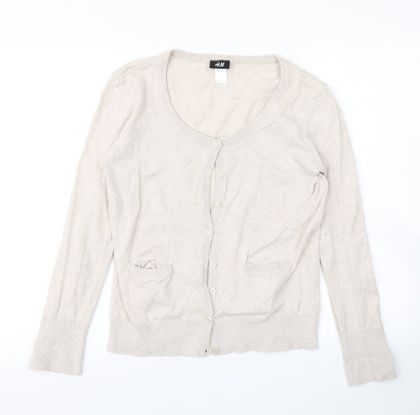 H&M Womens Beige  Knit Cardigan Jumper Size M