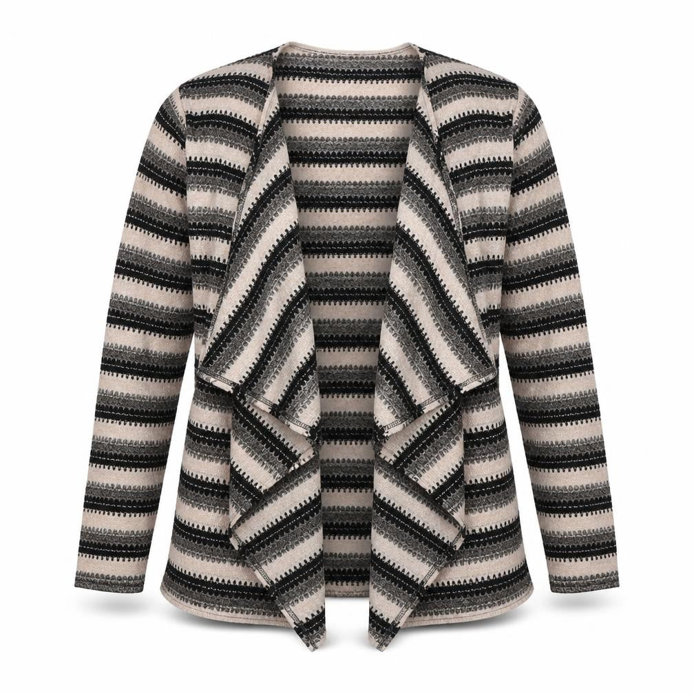 Talk Talk Womens Beige Striped Knit Cardigan Jumper Size 12