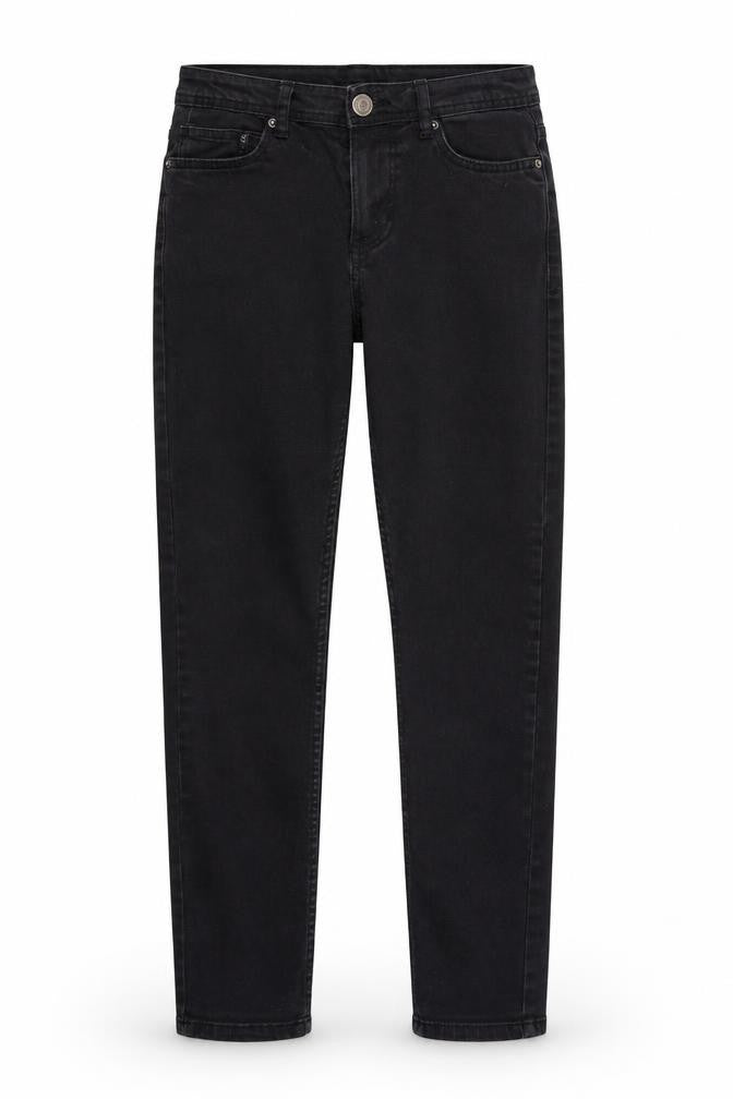 Front view of Denim & Co. women’s black denim skinny jeans, size UK 30, in, 32-inch leg