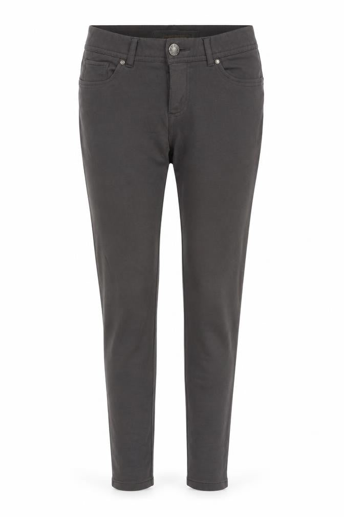 Front view of Denim & Co. women’s grey trousers, size UK 10, 31-inch leg