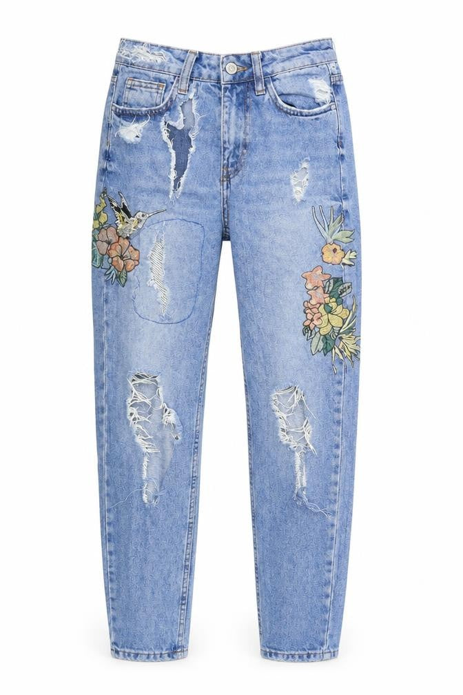 Front view of Denim & Co. women’s blue denim straight jeans, size UK 6, 27-inch leg