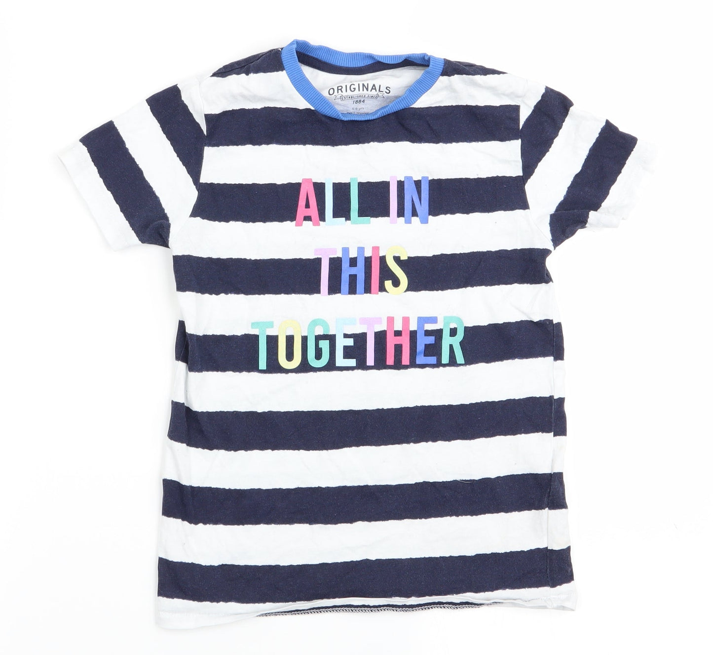 M&S Girls Multicoloured Striped  Basic T-Shirt Size 5-6 Years