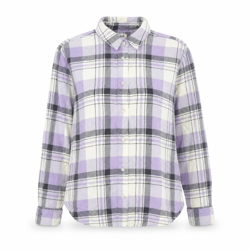 Uni Qlo Womens Purple Plaid  Basic Button-Up Size 2XS