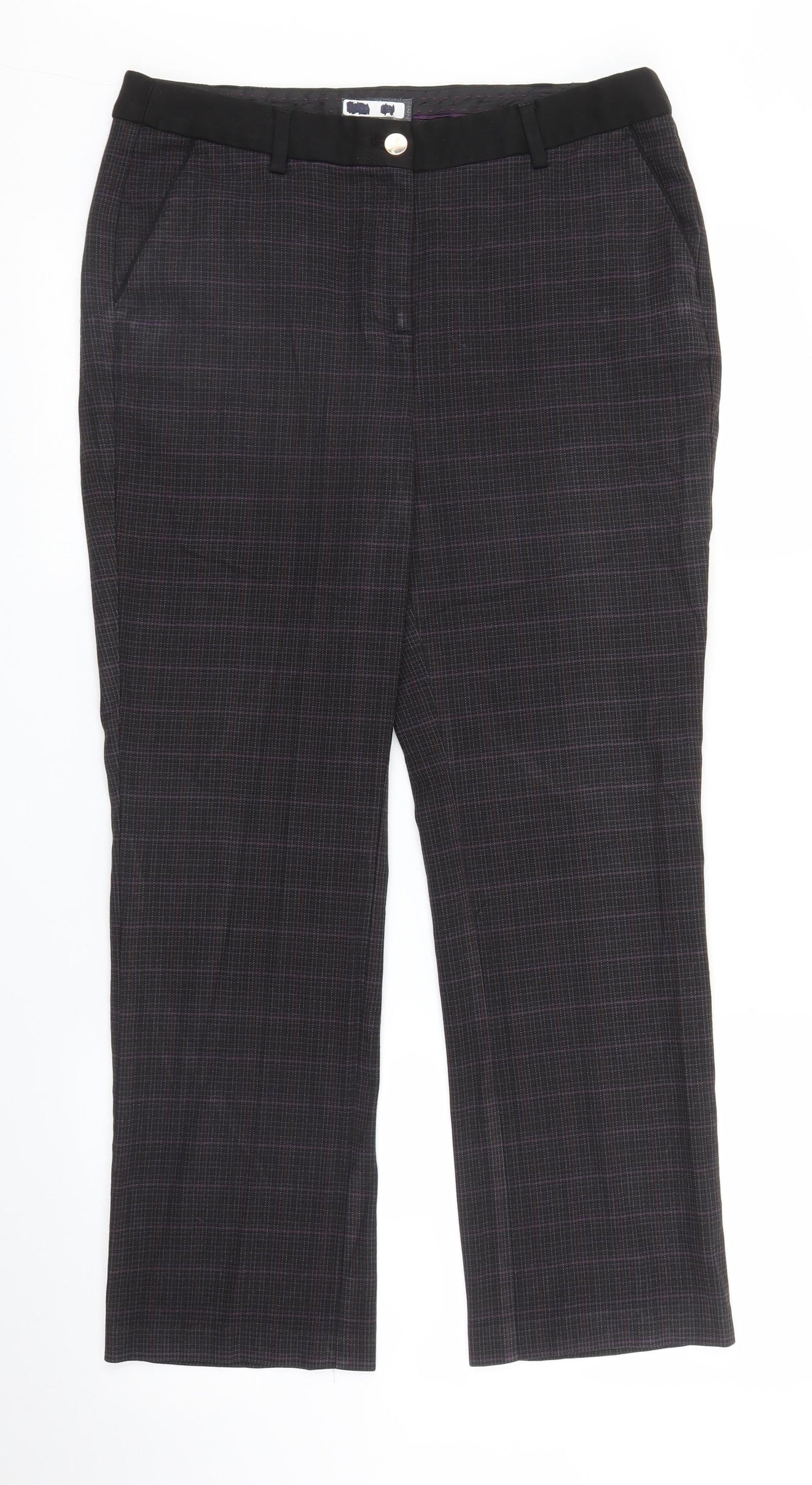 M&S Womens Purple Check  Trousers  Size 12 L26 in