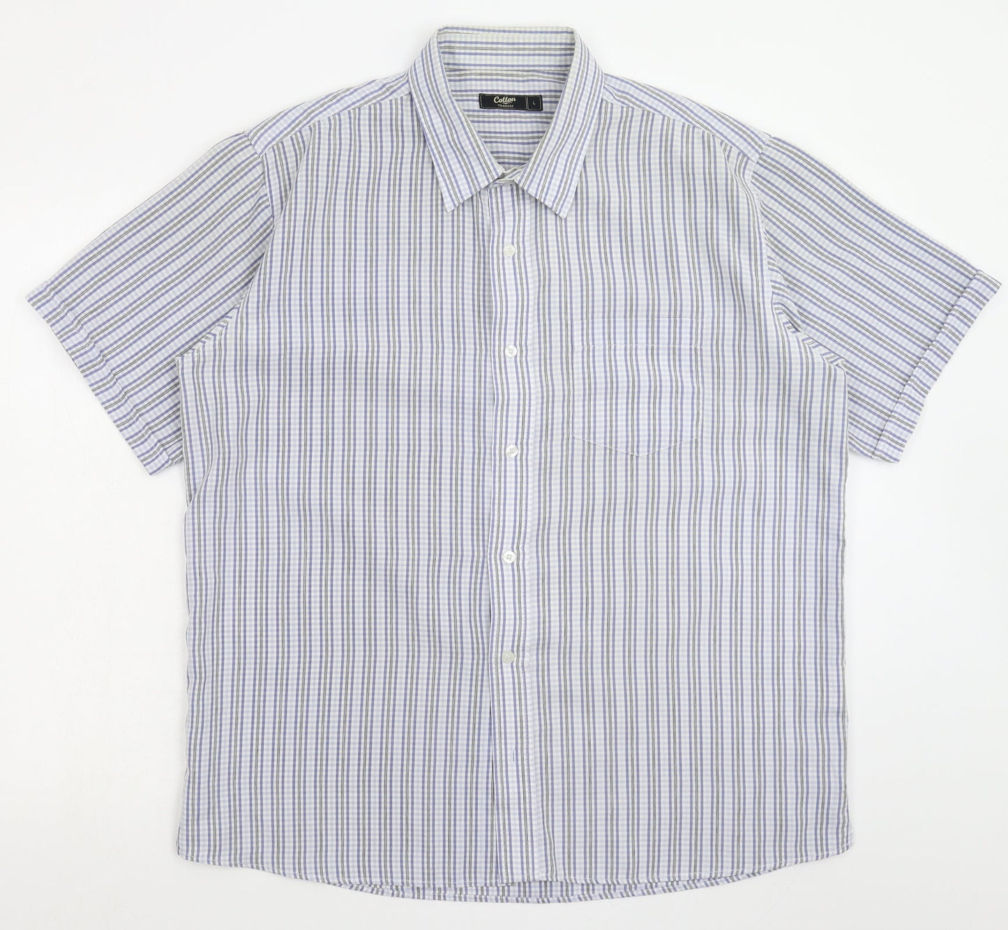 Cotton Traders Mens White Check   Button-Up Size L