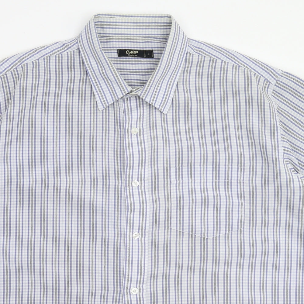 Cotton Traders Mens White Check   Button-Up Size L