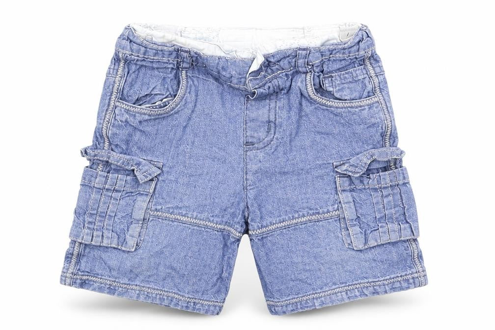 Front view of MINIMODE Baby Blue Denim Cropped Jeans, size 12-18, Months