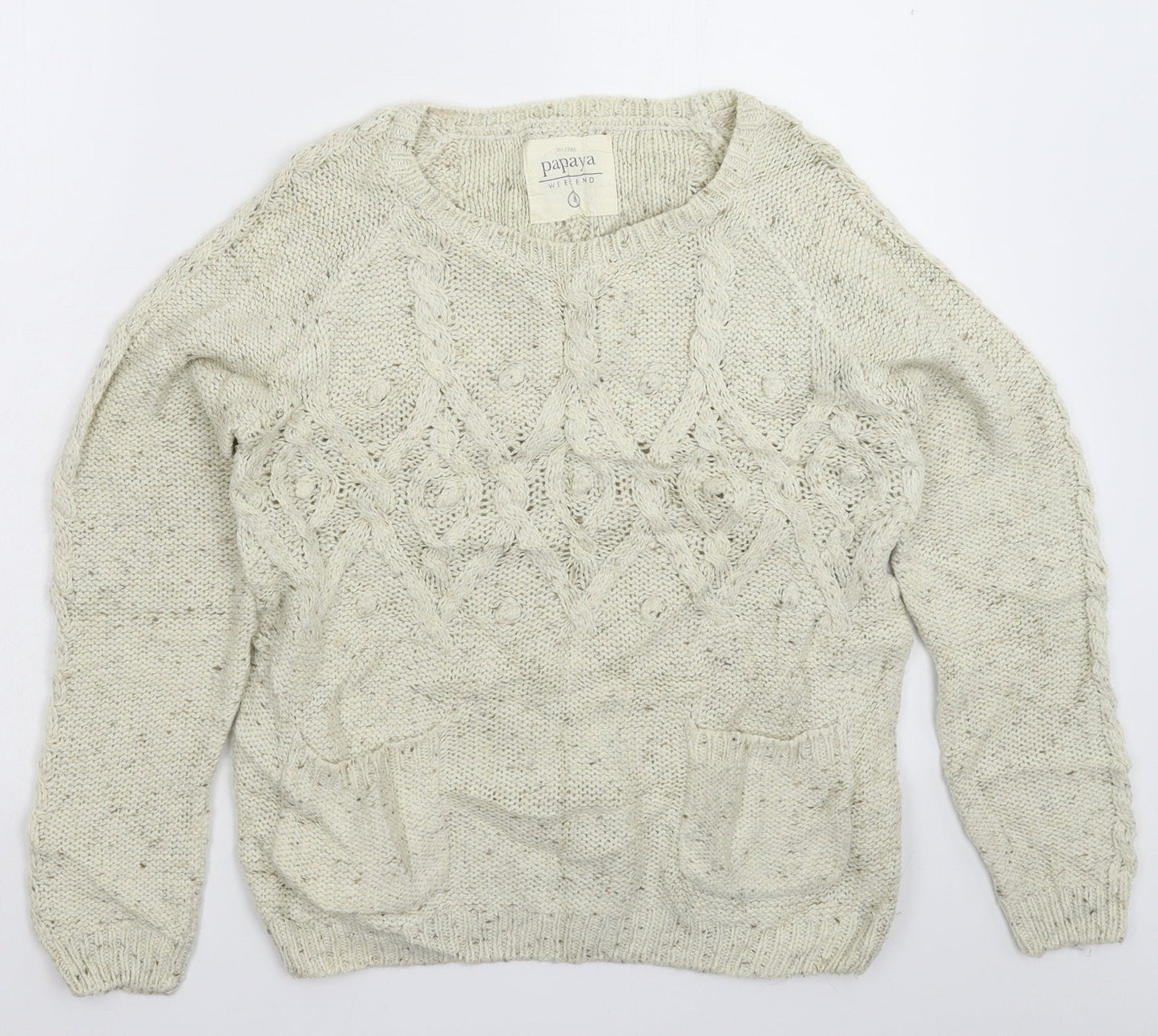 Papaya Womens White  Knit Pullover Jumper Size 8