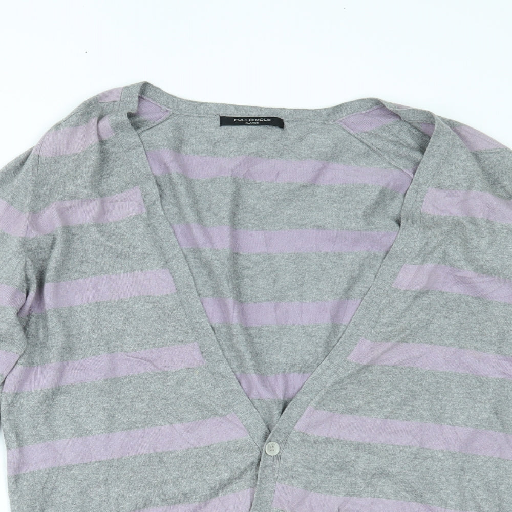 Full Circle Womens Grey Striped  Cardigan Jumper Size XL