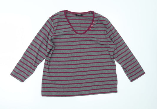 ALEXARA Womens Grey Striped  Basic Blouse Size 16