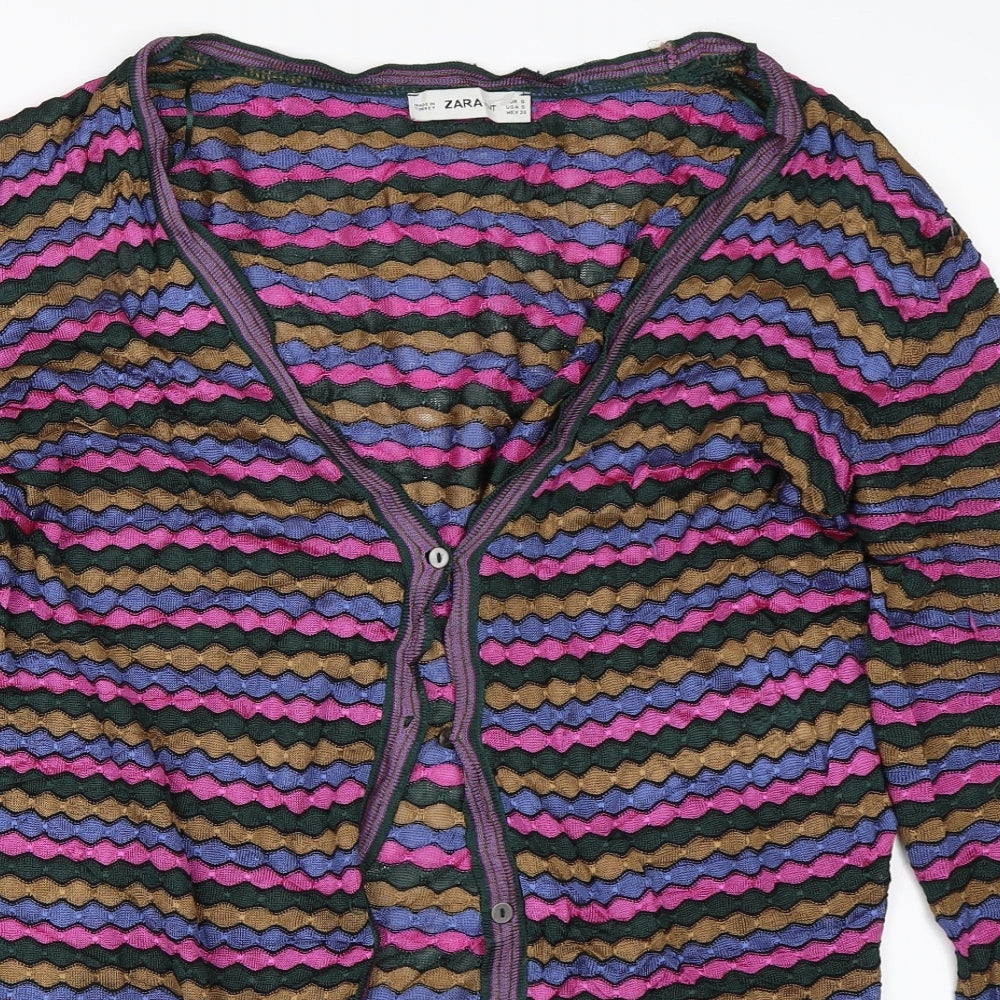 Zara Womens Green Striped  Cardigan Jumper Size S