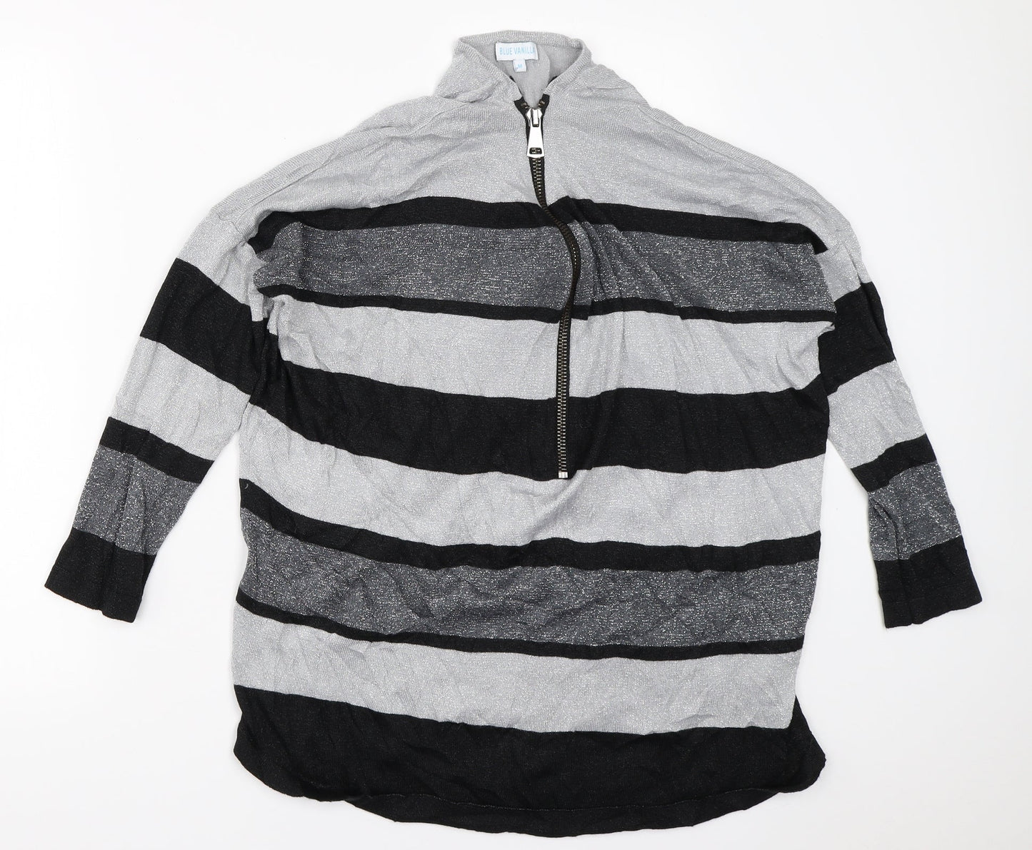 Blue Vanilla Womens Silver Striped  Pullover Jumper Size M