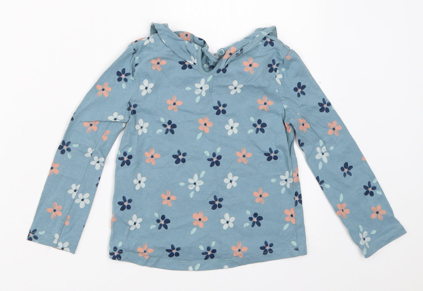 TU Girls Blue Floral  Basic T-Shirt Size 3-4 Years