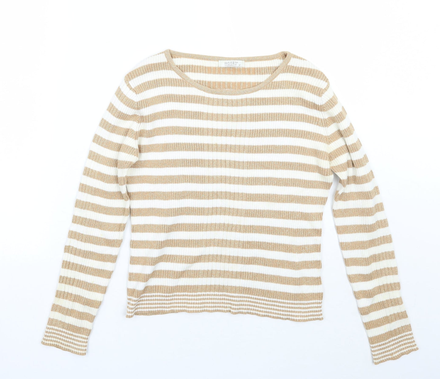 Wanko Womens White Striped  Pullover Jumper One Size