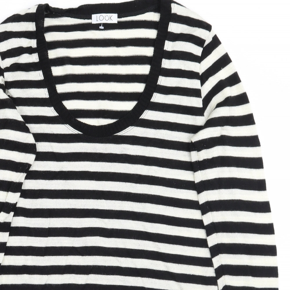 Look Womens Black Striped  Pullover Jumper Size 14