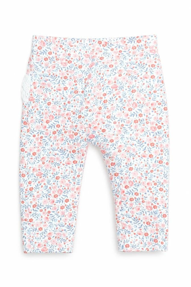 Front view of Little Nutmeg Baby Multicoloured Floral Jogger Leggings, size 3-6, Months