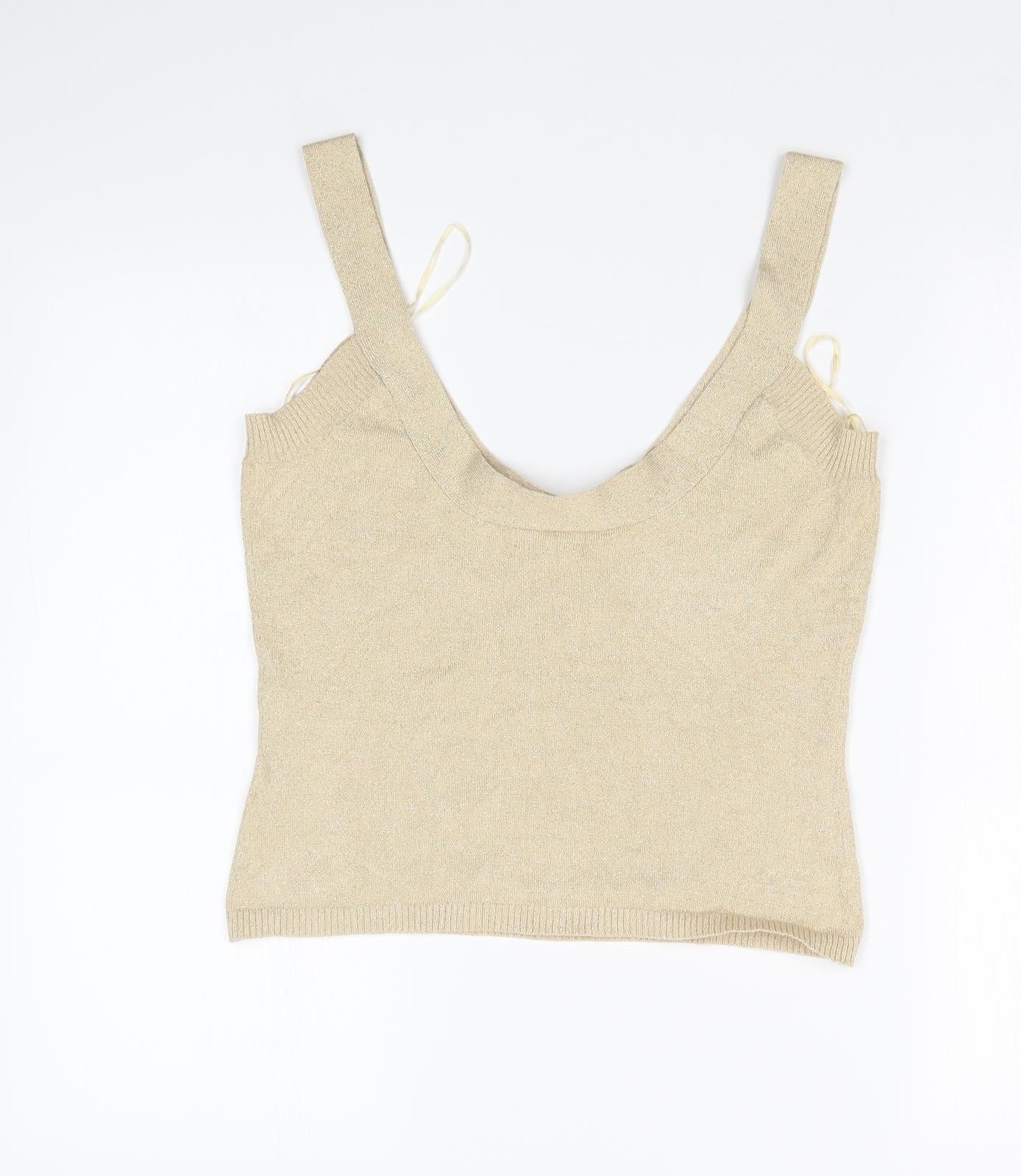 POMODORO Womens Gold  Woven Basic Tank Size 14