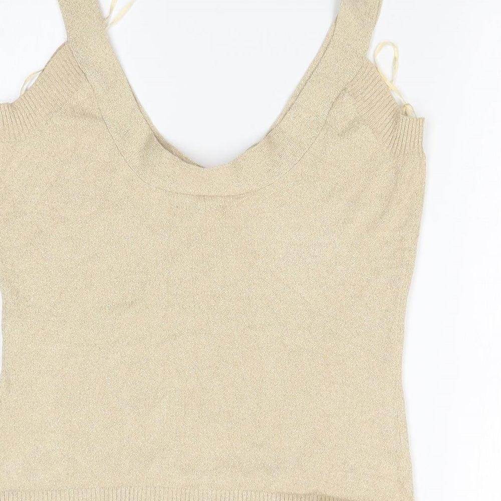 POMODORO Womens Gold  Woven Basic Tank Size 14