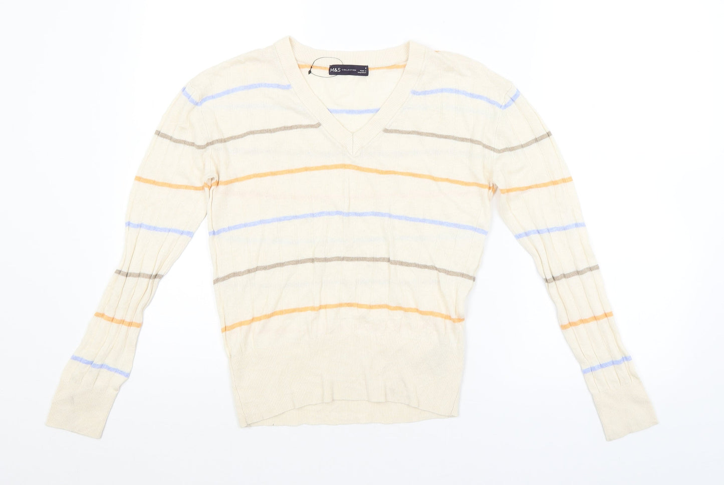 M&S Mens Beige Striped  Pullover Jumper Size S