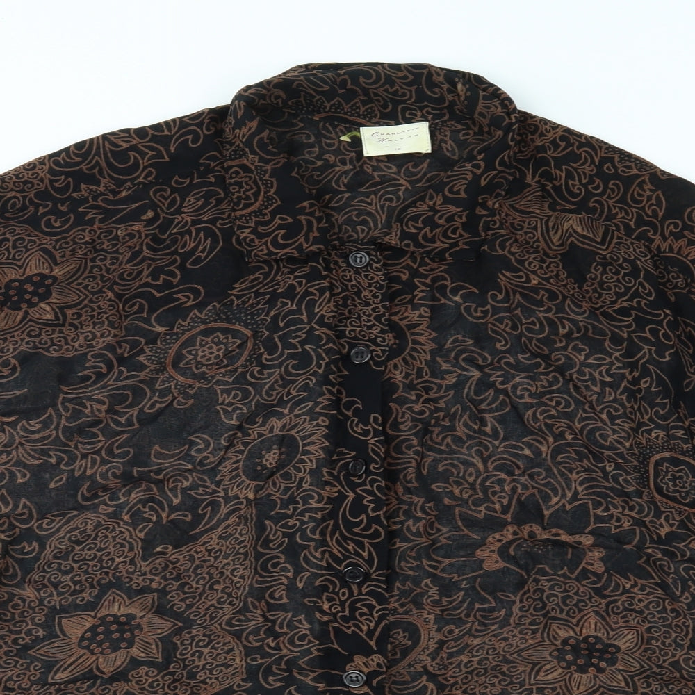 Charlotte Halton Womens Black Floral  Basic Button-Up Size 12