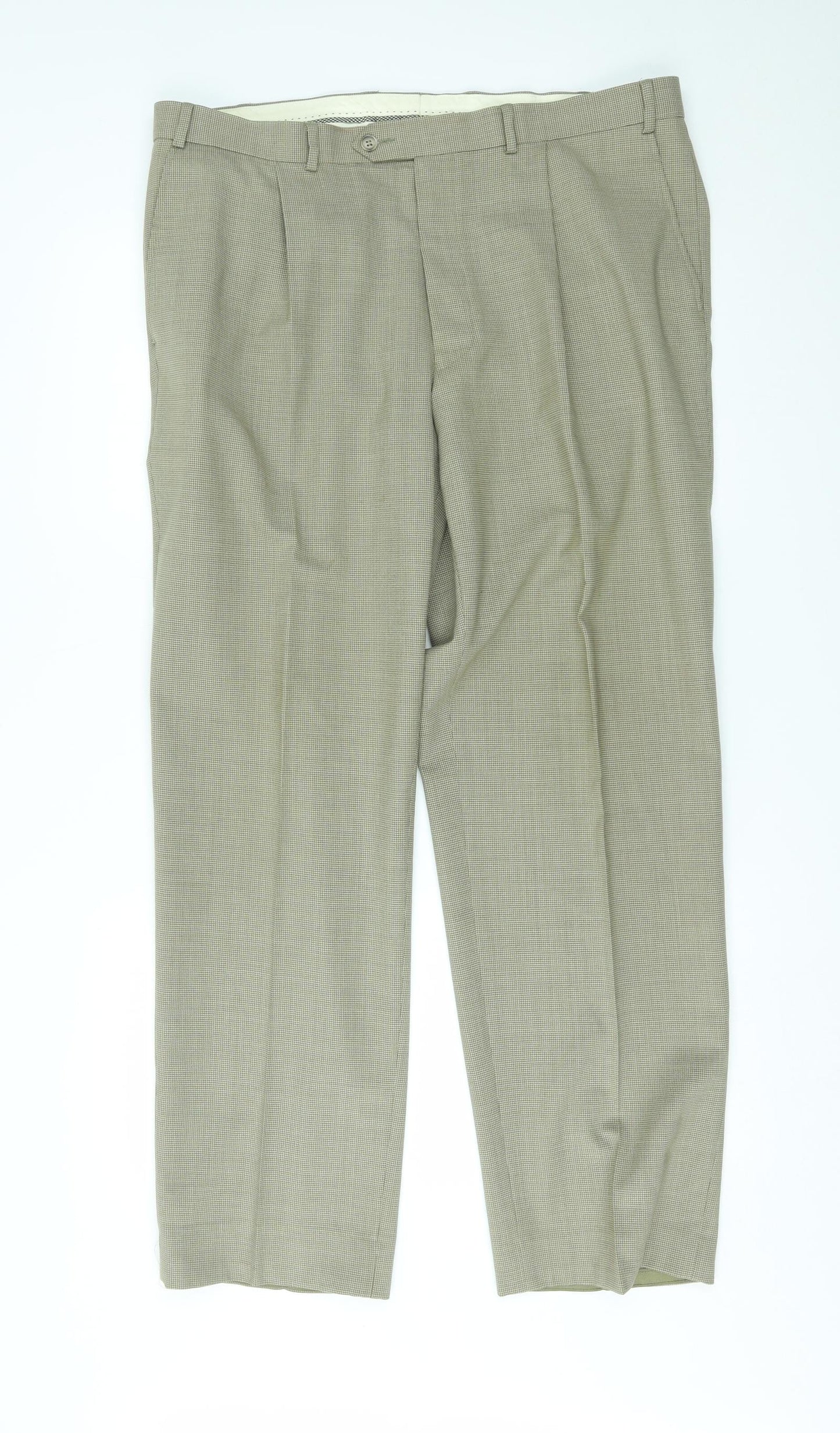 M&S Womens Beige Check  Trousers  Size 38 L31 in