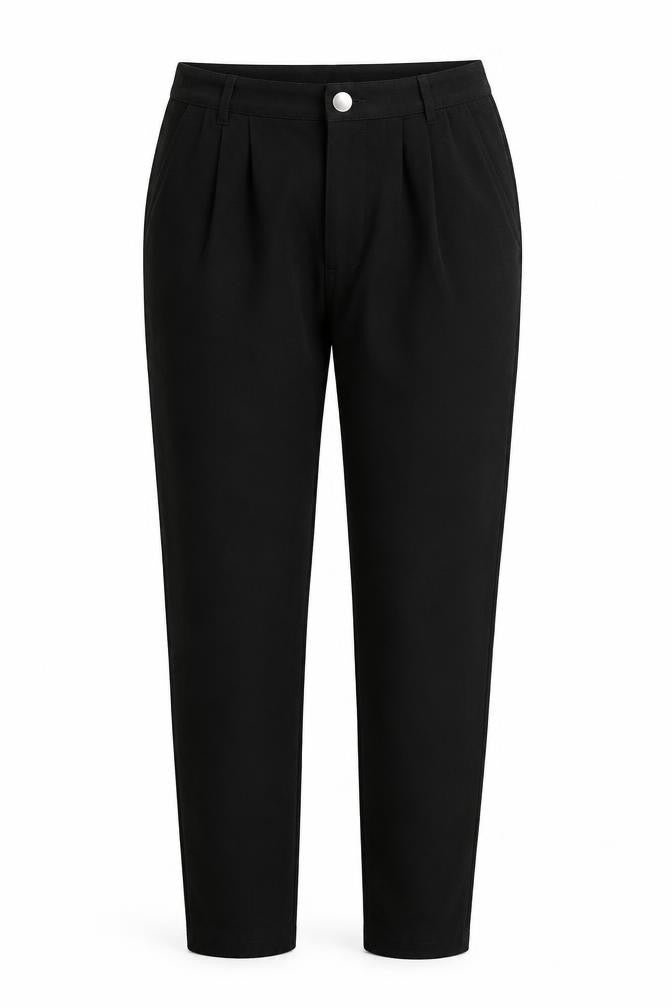 Front view of ASOS women’s black trousers, size UK 10, 31-inch leg