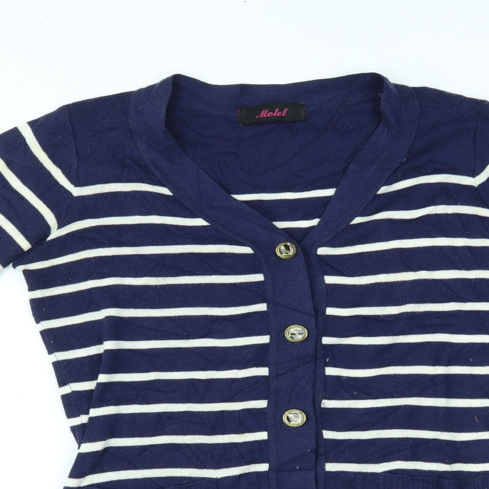 Motel Womens Blue Striped  Cardigan Jumper Size S