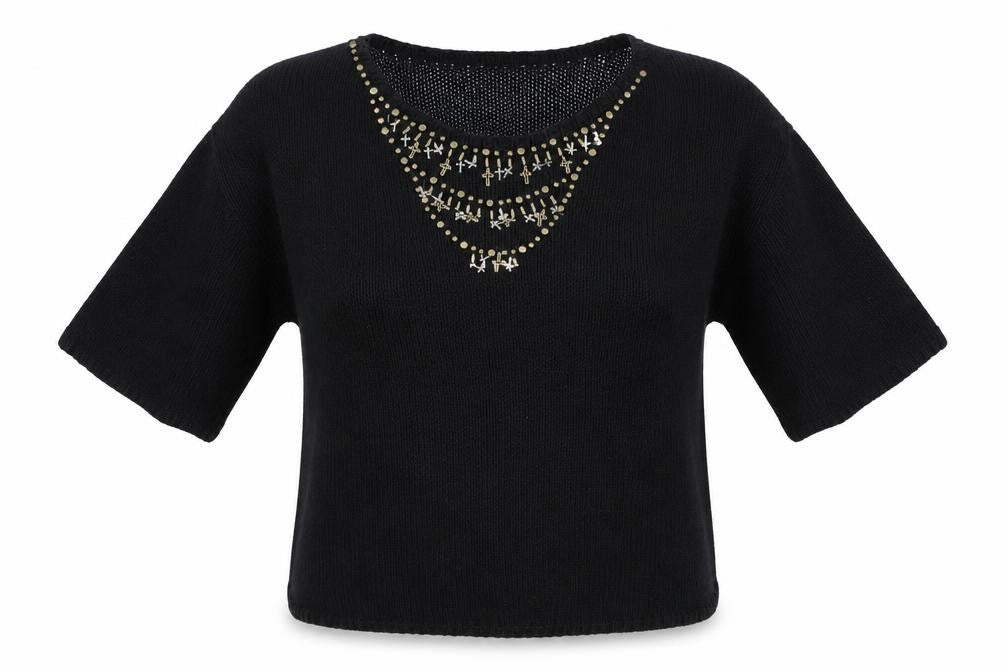 Front view of Miss Selfridge women’s black jumper, size UK 16