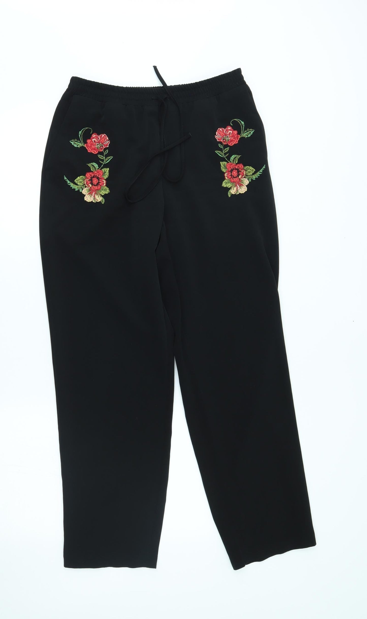 M&S Womens Black   Capri Trousers Size 10 L27 in - flower detail
