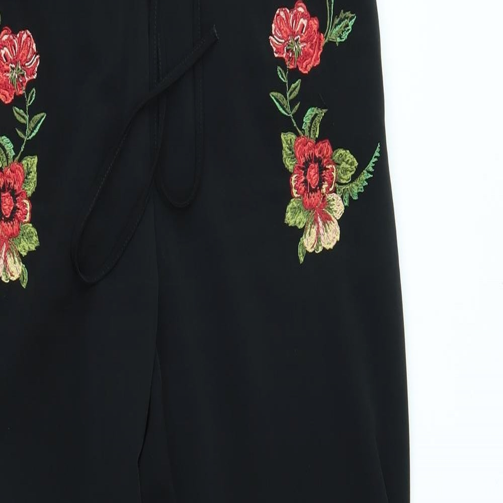 M&S Womens Black   Capri Trousers Size 10 L27 in - flower detail