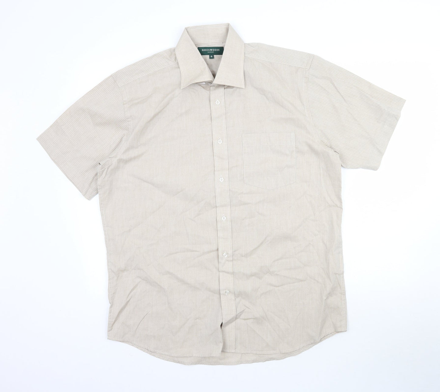 Greenwoods Mens Beige Striped   Button-Up Size 16
