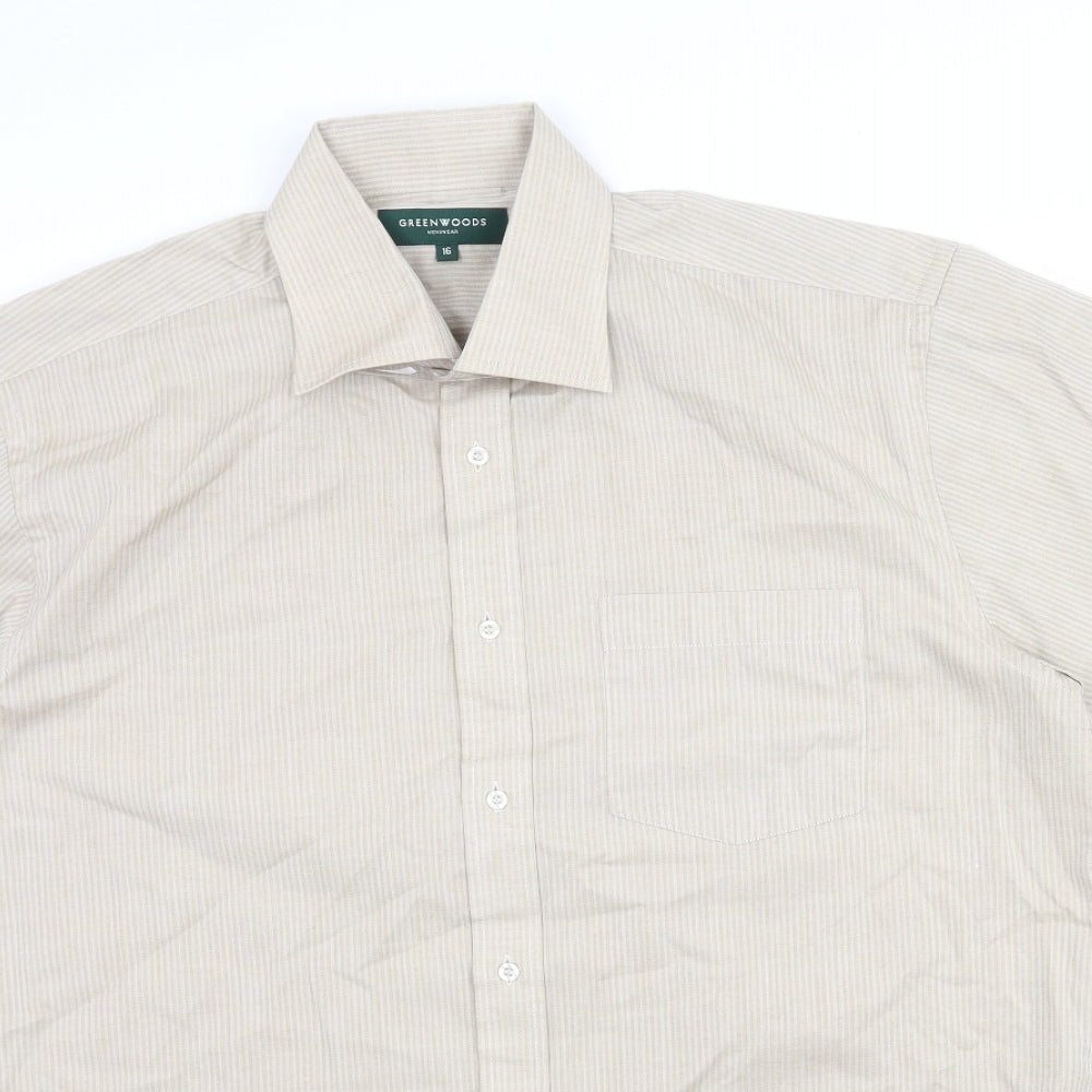Greenwoods Mens Beige Striped   Button-Up Size 16