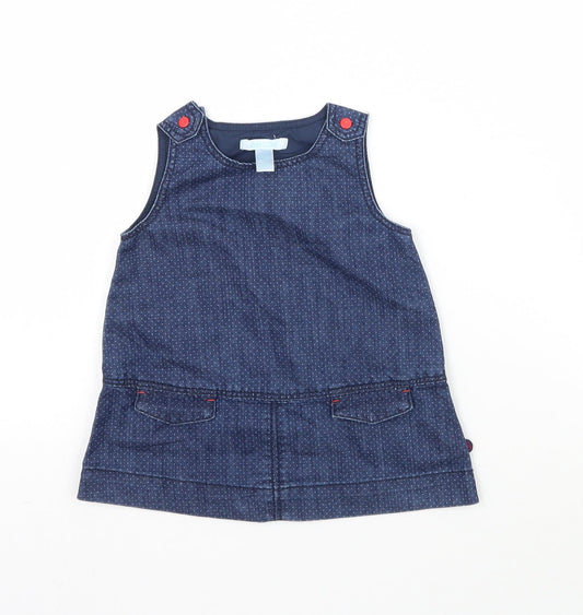 Obaibi Girls Blue Polka Dot Denim Pinafore/Dungaree Dress  Size 12 Months