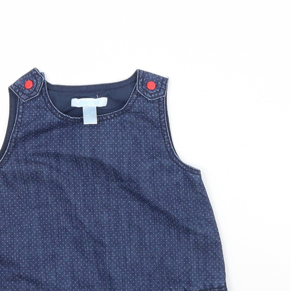 Obaibi Girls Blue Polka Dot Denim Pinafore/Dungaree Dress  Size 12 Months