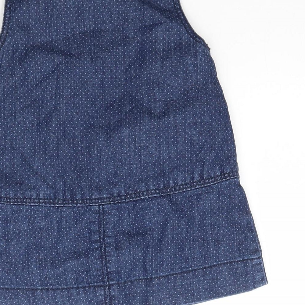 Obaibi Girls Blue Polka Dot Denim Pinafore/Dungaree Dress  Size 12 Months