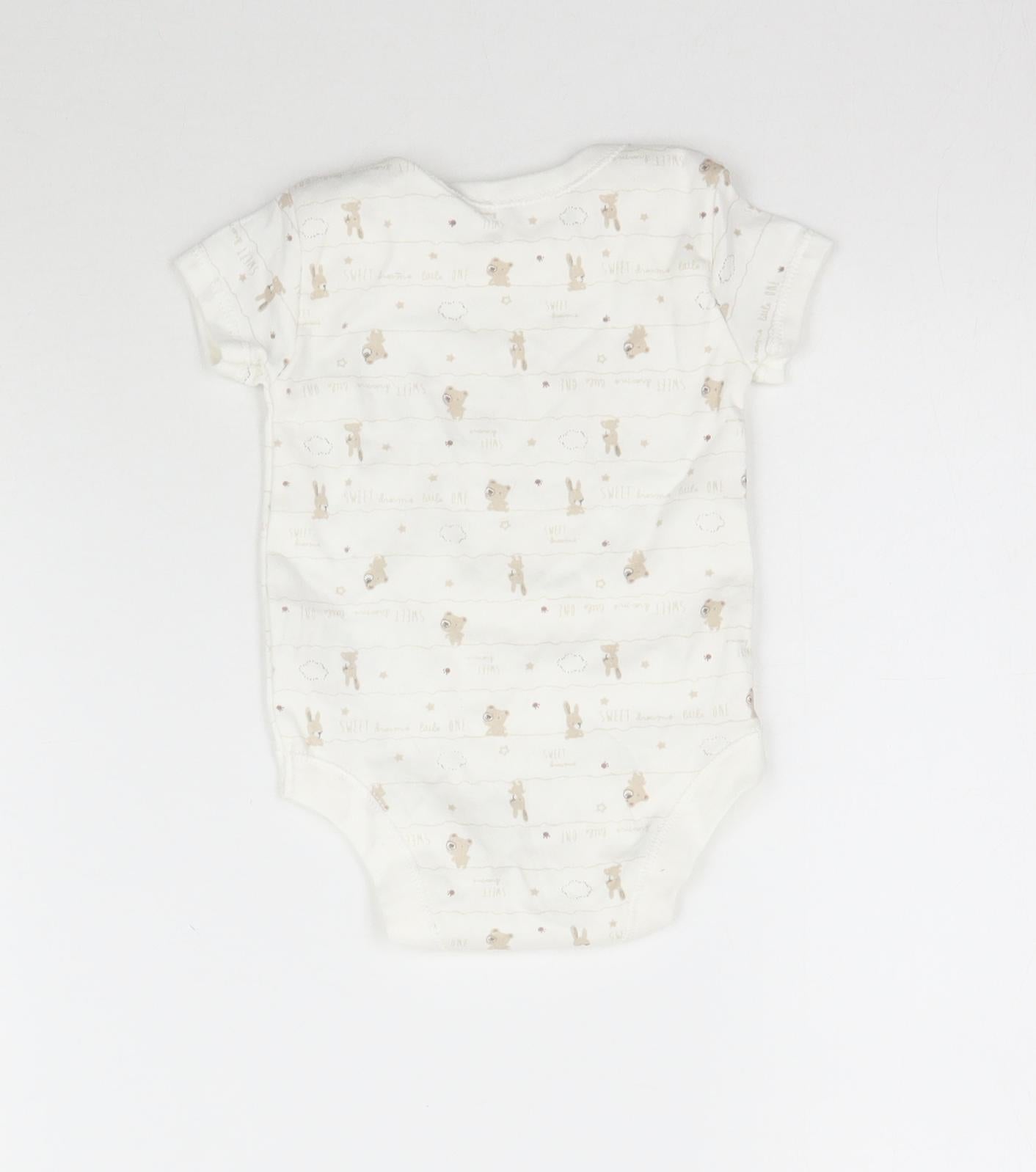 Matalan Baby White Striped  Babygrow One-Piece Size 0-3 Months  - Bears