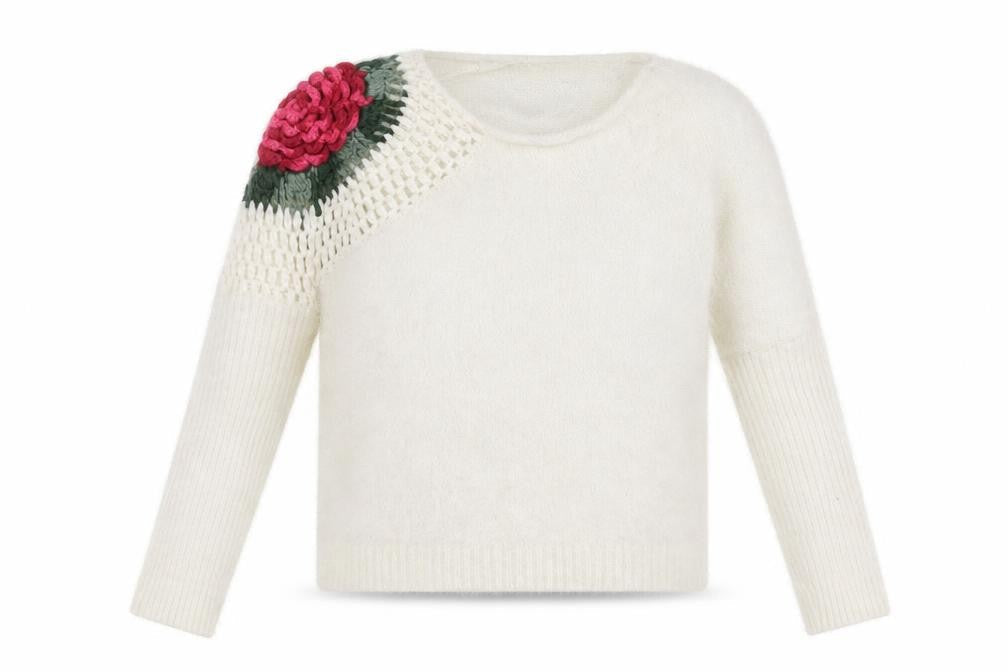 Preworn Womens Ivory Floral  Pullover Jumper One Size