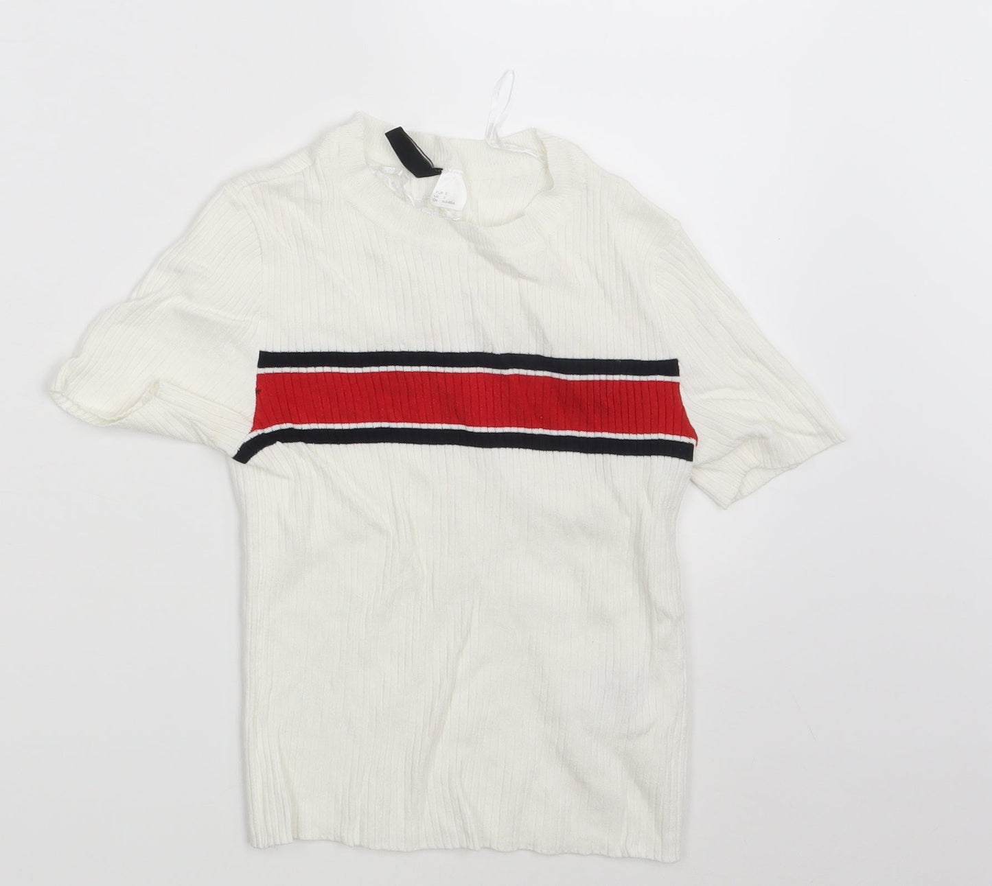 H&M Womens White Striped  Pullover Jumper Size S